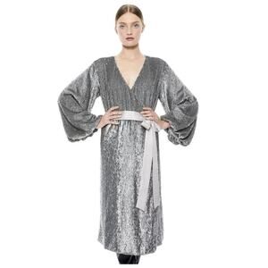 NWT ALICE + OLIVIA Anne Sequin Long Sleeve Wrap Dress Size 2